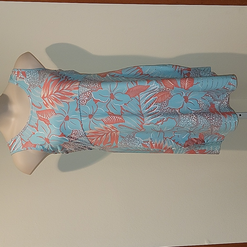 COLUMBIA PFG MIDWAY BAY TANK DRESS BLUE FLORAL VENTED OMNI FREEZE WICK
